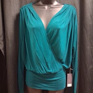 Jennifer Lopez Teal V-Neck Blouse